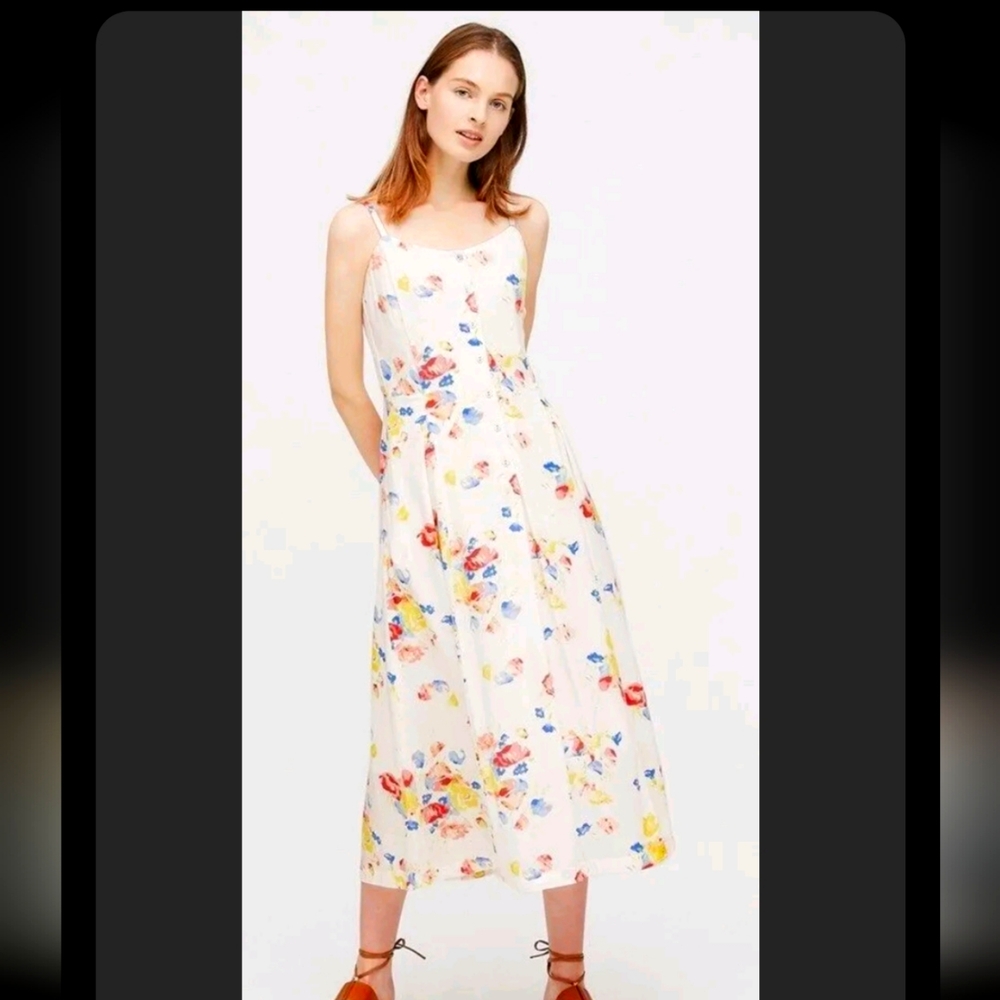 Uniqlo X Ines De La Fressange Ivory Floral Midi Dress Sz M Prairie Pockets